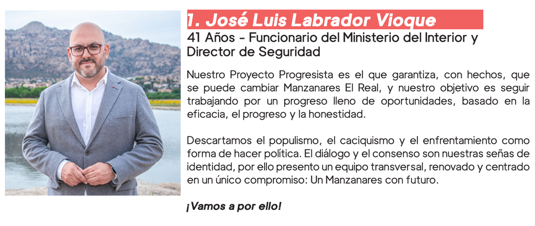 José Luis Labrador Alcalde de Manzanares El Real. Candidatura